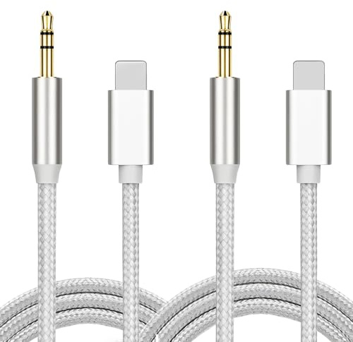Lunpoem 2PCS Cavo Aux Compatibile con iPhone, 1m, Adattatore Jack 3,5mm Audio HiFi, Nylon Intrecciato, Compatibile con 14/13/12/11/X/8/7 per Autoradio, Cuffie e Altoparlanti