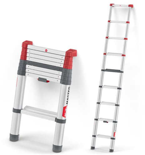 Hailo Master T100 FlexLine Sicherheits-Teleskopleiter - ausziehbare Leiter aus Aluminium mit bis zu 9 Stufen - max. Arbeitshöhe bis 360 cm - belastbar bis 150 kg - Silber