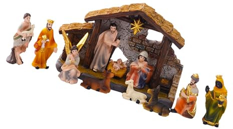 LLINthy Figuras de belén de Navidad, figura de la Sagrada Familia con figura de burro, adorno de mesa, decoraciones religiosas