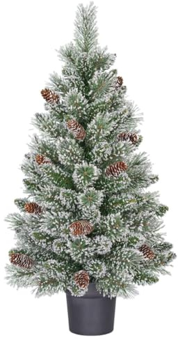 Black Box Trees Vandans künstlicher Weihnachtsbaum im Topf – Christmas Tree H90 x Ø48 cm – mit Tannenzapfen – Grün Frosted