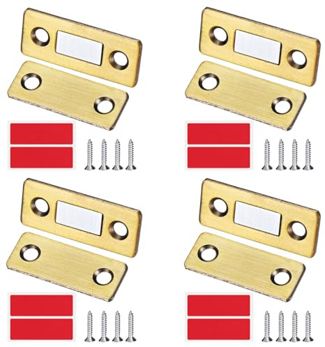 PATIKIL 4Set Cabinet Magnetic Catch, Drawer Magnets Thin Cabinet Door Magnets for Kitchen Wardrobe Cupboard Closet Door Closing Magnetic Touch Catch Closer, Yellow Bronze Tone