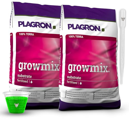 Plagron Growmix 2x50L (100L) mit Pipette und Messbecher – vorgedüngtes Substrat für Starkes Wachstum