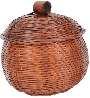 TOYANDONA Vintage Kürbiskorb Weide Flechtkorb mit Deckel Geflochtener Eierkorb mit Deckel zum Warmhalten Aufbewahrungskorb für Eier Gemüse oder Obst Zarter Eierkorb für Schreibtisch Küche