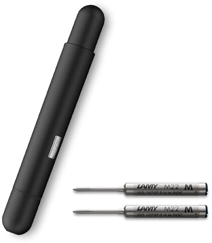Lamy pico chrome Kugelschreiber – Innovativer Pocket Pen Kuli – mit einem Klick in Full-Size – Gehäuse aus Metall & Strichbreite M – inkl. Compactmine M 22 in schwarz (black +2 Ersatzminen)