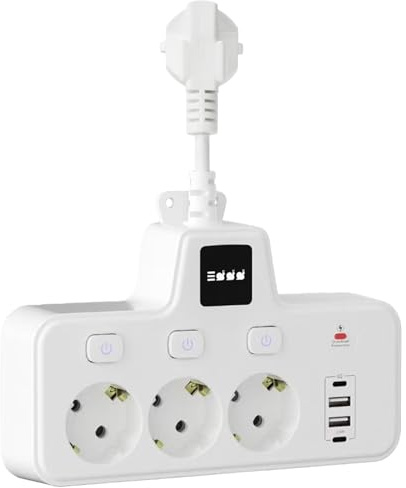 Steckdosenleiste 3 Fach mit 2 USB C und 2 USB A Schnellladeports Mehrfachsteckdose mit Einzelschaltern und Touch-Nachtlicht 3 Helligkeiten für Zuhause Büro Reisen (Weiß)