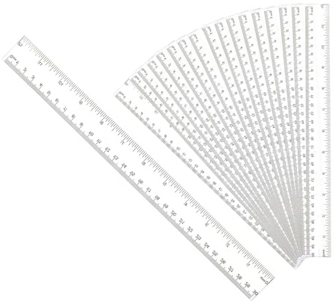 18Pack 12 Inch Clear Plastic Ruler, Shatter Resistant Metric Transparent Straight Measuring Ruler School Classroom, Home, or Office