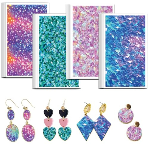 OLYCRAFT 24pz 4 Stile Carta da Trasferimento per Argilla con Motivo Glitterato Colorato Carta da Trasferimento per Paillettes Fogli di Trasferimenti per Orecchini in Argilla Creazione di Gioielli
