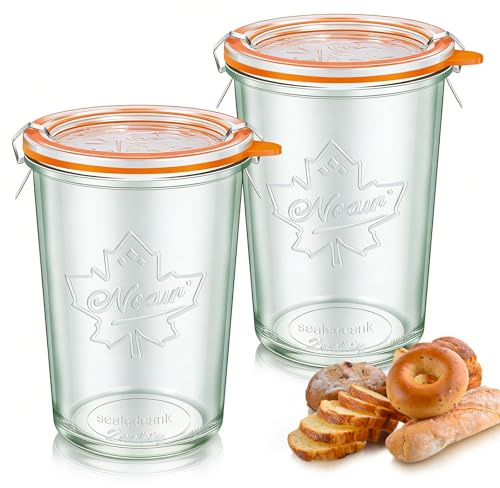 YUNYOUC 2Pcs 800ml/27oz Wide Mouthed Storage Jar Including Glass Lid, Seal & Clamps For Sourdough, Preserving, Canning, Yoghurt, Kimchi, Dry Food Storage(Transparent)