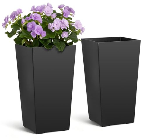 VEVOR Set di Fioriera per Piante Fiori da Interno Esterno Altezza 55 cm 2 pezzi, Fioriera Decorativa per Ingresso Cortile Balcone Portico Giardino Forma Conica Quadrata, Nero