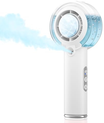 HandFan 5000mAh Portable Turbo Misting Fan, High Speed Handheld Ice Cooling Fan, Spray Water Mist Fans, Mini Hand Fans Rechargeable, 100 levels Adjustable, for Summer Travel Concerts Disney(White)