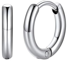 FaithHeart små kreoler örhängen för kvinnor män örhängen rostfritt stål vattentät ring öronpiercing helix piercingar vikbara creoler öronsmycken Huggie örhängen innerdiameter 8 mm, i silver