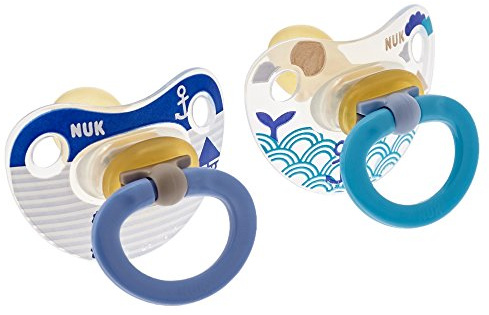 NUK 10171015 - Latex Beruhigungssauger (Schnuller) Happy Kids, Größe 1 (0-6 Monate), kiefergerecht, BPA-frei, 2 Stück, Farbe nicht frei wählbar