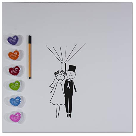 codiarts. Leinwand für Fingerabdrücke DIY Hochzeit, Jubiläum, Familienfeier, Party, Geburtstag als Gästebuch inkl. Stempelkissen und Stift - Motiv Brautpaar - 50x50cm