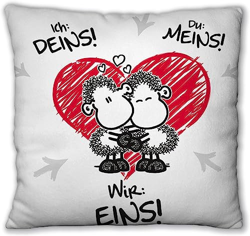 Sheepworld Plüschkissen Motiv Wir eins | Zierkissen, 25 cm x 25 cm, 100% Polyester | Geschenk, Dekoartikel | 45190
