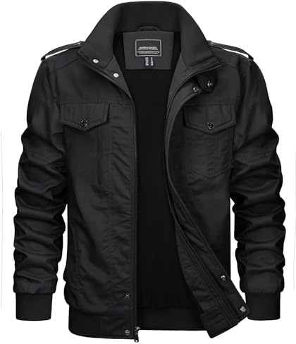 KEFITEVD Invierno Casual Algodón Chaqueta Moto Hombre Chaqueta Bomber Militar Algodón Bolsillos Múltiples Chaquetas Negro 2XL