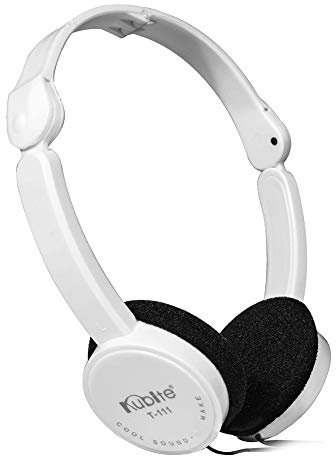 Brussels08 Retractable Foldable Over-ear Headphone Folding Lightweight Wired Headset with Mic Stereo Bass Compatible with iPhone/Android Phone/Tablet/iPad/TV 3.5mm Devices White