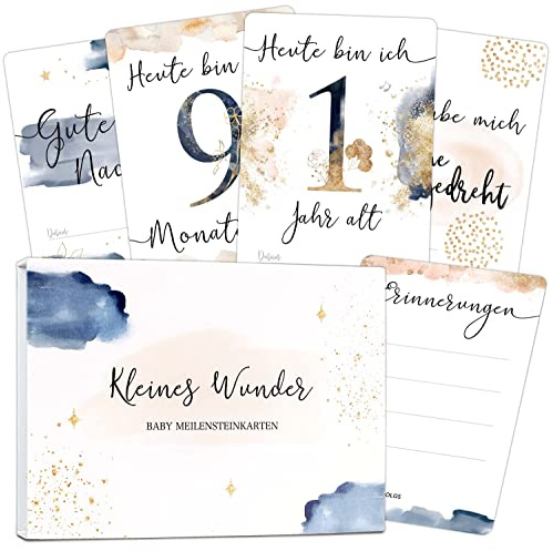 OLGS 45 Baby Meilensteinkarten Golden Glamour Splash Milestone Cards Meilenstein Karten Geschenkset + Geschenkbox schöne Geschenkidee zur Geburt (Baby)