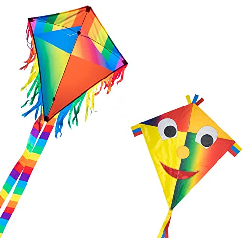 CIM Set aquilone Joker Eddy [2 pezzi Happy Joker/Maya Joker] - aquilone a linea singola per bambini dai 3 anni in su - 65 x 74 cm - incl. 80 m di corda per aquilone e 2 x 250 cm code a strisce