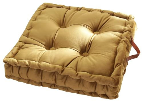 vctops Square Solid Color Velvet Seat Cushion with Handle Tufted Thicken Chair Pad Tatami Floor Pillow Cushion 16.5x16.5x4 Mustard Yellow