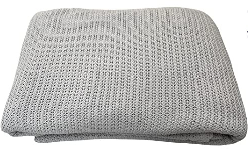 Family Bedding Grey Cotton Cellular Blanket – Single Bed | Reversible Lightweight Thermal Throw | Soft Traditional Design (180 x 230 cm)