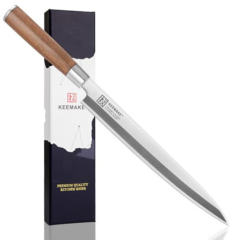 KEEMAKE Sushi Messer Japanisches Sashimi Messer 10,5 Zoll (27cm) mit japanischem VG10 Edelstahl Single Facette Blade Yanagiba Messer, perfekter Rosenholzgriff Filetier Tranchiermesser