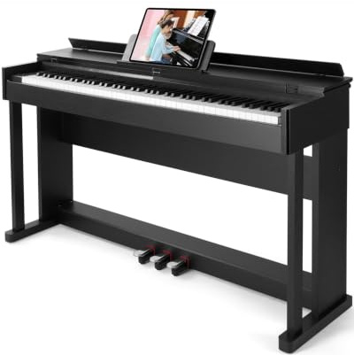 88 Key Piano Keyboard Hammer Action, Digital Piano 88 Weighted Keys MDP-300 | Full Weighted Keyboard Piano 88 Keys with 680 Tones, 600 Rhythms, 80 Demo, 3-Pedal Unit, USB/MIDI, Furniture Style, Black