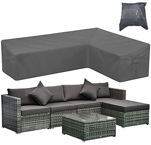 Skyour Housse de canapé sectionnel pour meubles de patio Gris Résistant aux intempéries Extérieur en forme de L Housse de protection pour canapé d'angle en rotin (côté gauche : 284,5 x 221 cm)