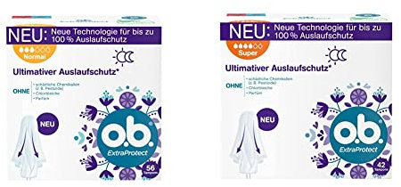 o.b. Tampon ExtraProtect Normal, 56 Stück & ExtraProtect Super, Tampons für starke Tage mit Dynamic Fit Technologie & extra Schutzflügeln, für ultimativen Auslaufschutz* (1 x 42 Stück)