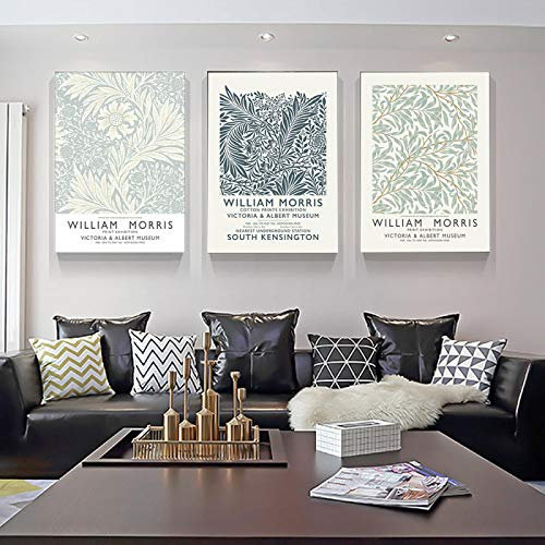 TongDaZhuangShi Nordic William Morris Posterdruck Abstrakte Pflanze Leinwand Malerei Ringelblume Rittersporn Wandkunst Bilder für Wohnzimmer Wohnkultur 30x40cmx3Stück Rahmenlos
