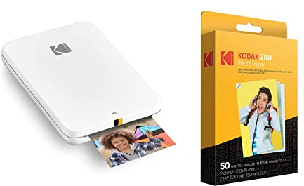 KODAK Step Slim Omedelbar mobil fotoskrivare – Skriv ut 5,1 x 7,6 cm foton trådlöst på Zink-papper med iOS- och Android-enheter, Vit, 2x3 & Kodak Zink fotopapper, 50 x 76 mm, snabbfilm, 50-pack