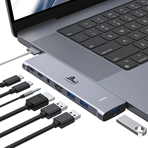 USB C Hub Adapter for MacBook Pro/Air M1M2M3 2022 2021 2020 131516,Multiport MacBook Adapter MacBook Accessories with 4K HDMI,3USB3.0,Audio,100W Thunderbolt-Enabled USB-C,Support MagSafe 3 Charging
