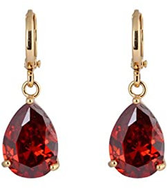 KnSam Schmuck Ohrringe Vergoldet, Ohrhänger Tropfen Träne Anhänger, Ohrringe Stecker Glitzer mit Rot Zirkonia in Tropfenschliff, Gold