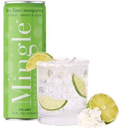 Mingle Mocktails Key Lime Margarita, Non Alcoholic Drinks, Alcohol Alternative Pre-Mixed Drinks Made with Real Juice, Canned Mocktails or Cocktail Drink Mixer, Gluten Free, Vegan, 24 Pack, 12 fl oz