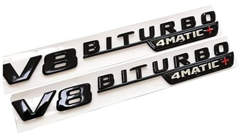 2 V8 BITURBO 4matic Emblem Aufkleber. für Mercedes Benz AMG GT S ML SL Klasse CLA GLA SLK SLS CLS W220 (Schwarz)