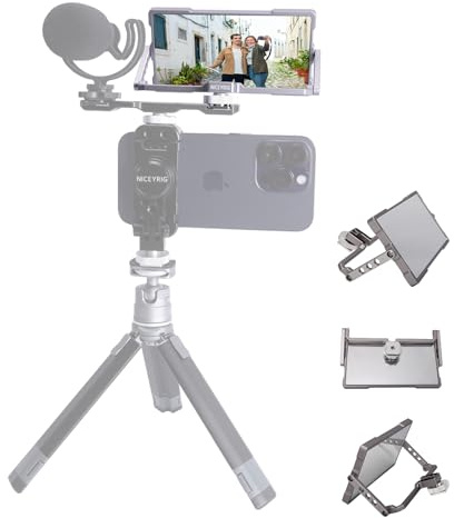 NICEYRIG Universal Smartphone Flip Screen Mirror Foldable Vlogging Live Streaming Selfie Mirror Compatible with Most Smartphone Phones,phone clips,DSLR and microslr cameras-556