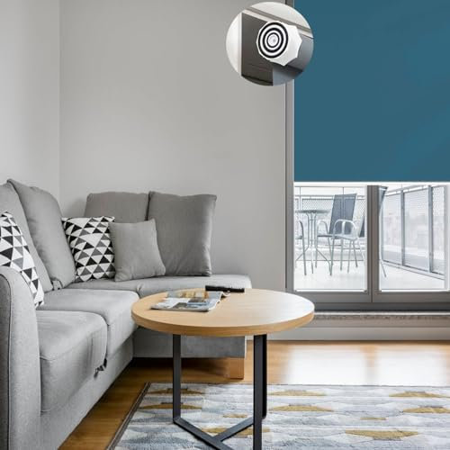 Verdunkelungsrollo ohne Bohren Klemmfix 110 x 150 cm Hitzeschutz und Sichtschutz, Blickdichtes Seitenzugrollo mit Verstellbarer Kette für Türen und Fenster, Dunkelblau
