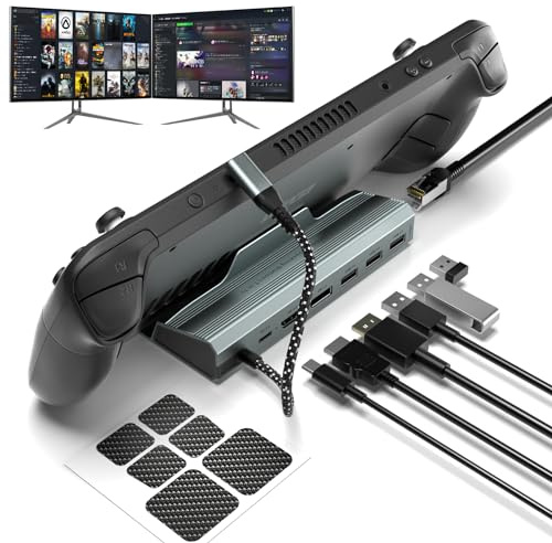 BDFFLY Docking Station for Steam Deck for ROG Ally, 7-in-1 Steam Deck Dock with HDMI 2.0,DP1.2 4K@60Hz, Gigabit Ethernet, 3 USB 3.0 and 100W PD Fast Charging Port, Compatible with Steam Deck