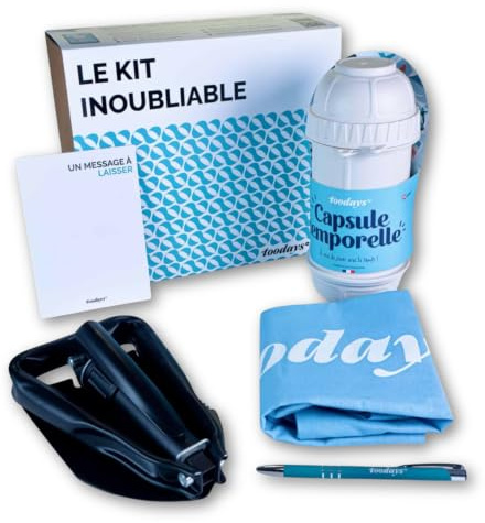 Kit capsule temporelle pour conserver les souvenirs – Cadeau original | Étanche et robuste, reliée à l’application toodays.me, localisation, date de réouverture, fabriquée en France