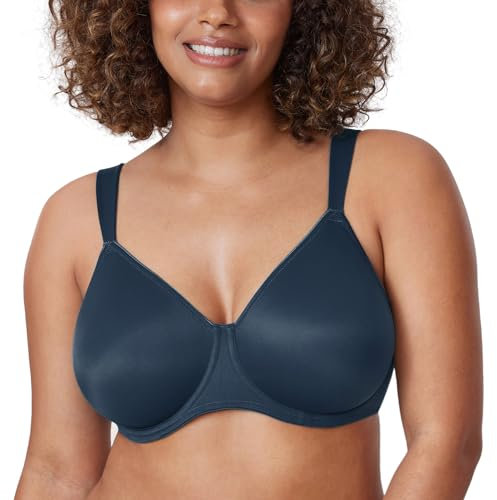 Delimira Women's Non-Padded Minimiser Bras Full Coverage Seamless Underwire Plus Size Smooth T Shirt Bra Sargasso 38G