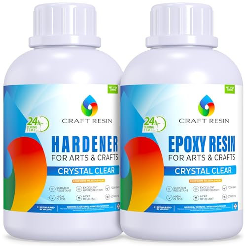 Craft Resin 1L Epoxidharz Set - Transparent Epoxid Harz, Harz Gießen & Härter für Kunstwerke Gießharz, DIY, Holz, Untersetzer & Gießformen, Lebensmittelsicheres - Hitze- & UV-Beständig