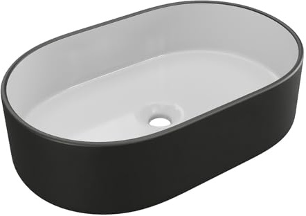 Vente-unique - Vasque à poser bicolore en céramique ovale - Blanc et noir - 56 x 35,5 cm - IWA II
