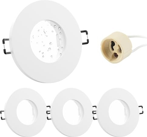 Doughelec Faretti incasso cartongesso GU10 Alluminio IP65 Cornice Bianco, Portafaretto Bagno Faretto led da incasso per cartongesso impermeabile incl.portalampada GU10 Rotondo 68mm, 230V 4 Pezzi