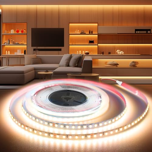 BRIMETI LED Streifen 12V Selbstklebend LED Strip 5M 3000K Warmweis 8mm Breite 120LEDs/M, Flexibel Licht Band Leiste DIY IP20, für TV, Beleuchtung Schlafzimmer(ohne Netzteil)