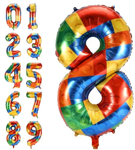 Numeri di Palloncini da Costruzione, 81cm Palloncino in Mylar con Foil di Elio Grande da per Feste a Tema per Feste per Bambini Decorazioni per Feste di Compleanno per Ragazzi e Ragazze (8)
