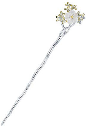 Haarschmuck, Vintage-Haarstäbchen, Kristall-Haarnadel, chinesische Haarstäbchen aus S925-Silber, verzierte, durchsichtige Kirschzweig-Haarstäbchen for Dutts, vergoldeter Haardutt-Schmuck for Braut, Fr