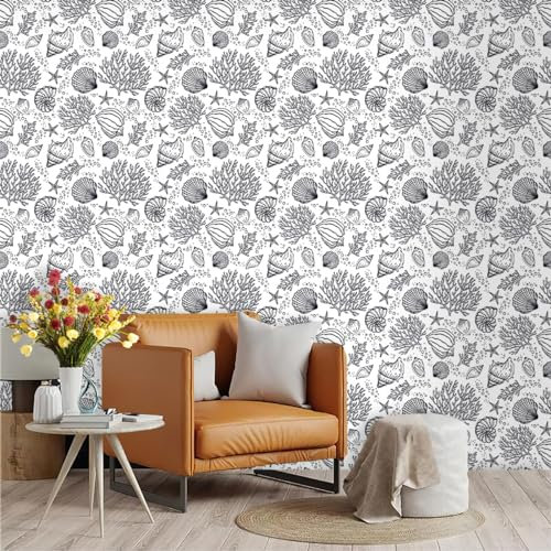 Selbstklebende Tapete Koralle Schwarz Grau Strukturtapete Wandtattoo Schlafzimmer Tapete Selbstklebend Vliestapete Wallpaper for Living Room Tapeten Leicht zu Entfernen Wandschutzfolie 45x600cm