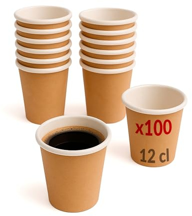 Table'Colors 100 Verres en Carton 12 cl Esprit Kraft - Gobelet Carton - Tasse - Café - Boisson fraiche - Expresso - Idéal pour Fêtes et Événements - Design et Pratique
