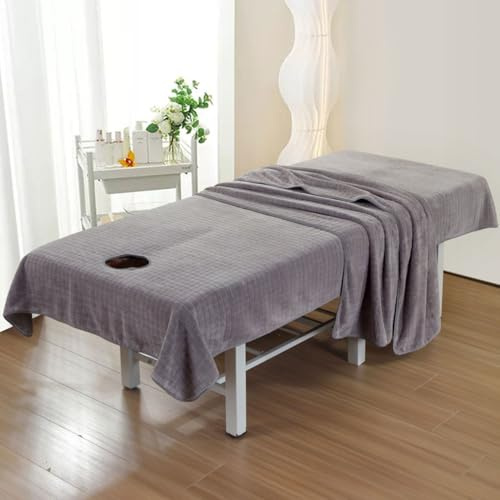 Morbuy Massageliege Laken mit Gesichtsloch, Handtuch für Massageliege, Waschbare Atmungsaktiv Weich Mikrofaser Gesichtsauflage für Massageliege für Schönheitsbett Spa Schönheit (200x100cm, Grau)