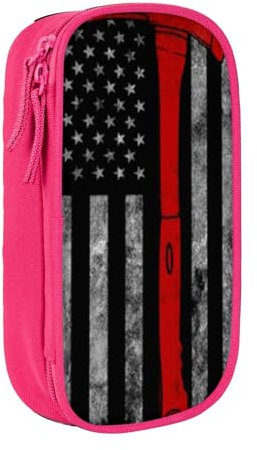 JRBWTDBW Trousse à crayons multifonction simple et durable pour étudiants, filles, garçons, grande capacité pour adultes, motif hache de pompier, drapeau rouge, rose, Taille unique, Bagage à main