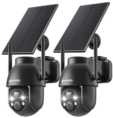 YESYAMO 2PCS 2K Camera Surveillance WiFi Exterieure sans Fil Solaire, 2.4GHz Camera Exterieur Solaire avec Panneau Solaire, 360° PTZ, Vision Nocturne Couleur, Audio Bidirectionnel